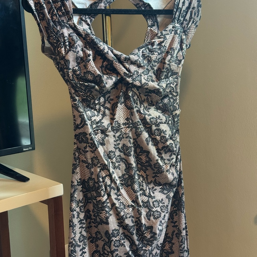 Stop Staring Black and White Sheath Dress Cowl Neck Wedding Guest